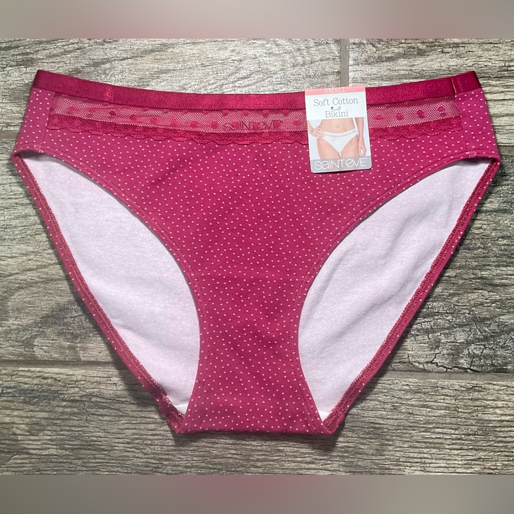 New Saint Eve stretch soft cotton bikini panties size S Magenta Dot